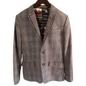 Ted Baker London Mens Designer Suit Jacket Blazer Brown Plaid Sz 3